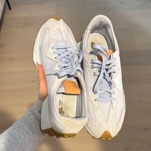 New Balance White and Tan Sneakers